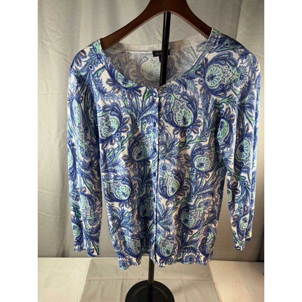 Talbots Womens Blue Paisley Floral Button Front Cardigan Size Small